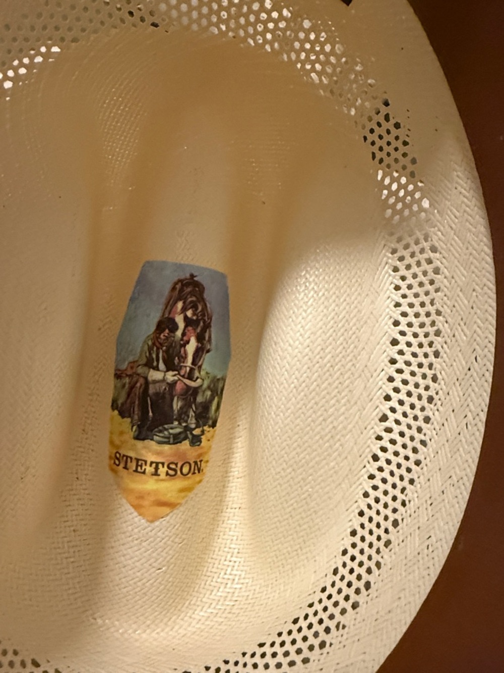 Stetson Cream Straw Cowboy Hat with Brown Band- Size 7 5/8 - Picture 5 of 9